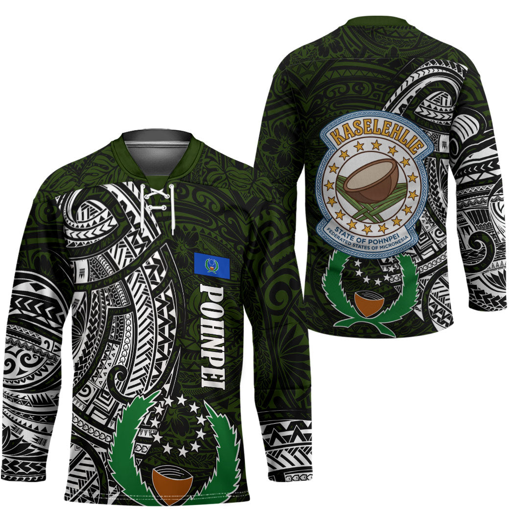 Pohnpei Federated States Of Micronesia Hockey Jersey Polynesian Tribal Heritage Art With Kaselehlie State Seal