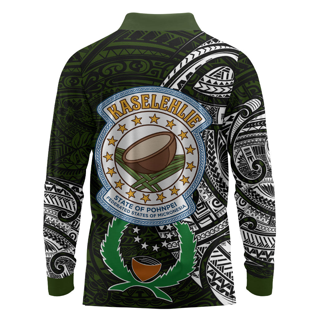 Pohnpei Federated States Of Micronesia Long Sleeve Polo Shirt Polynesian Tribal Heritage Art With Kaselehlie State Seal TS04 - Polynesian Pride