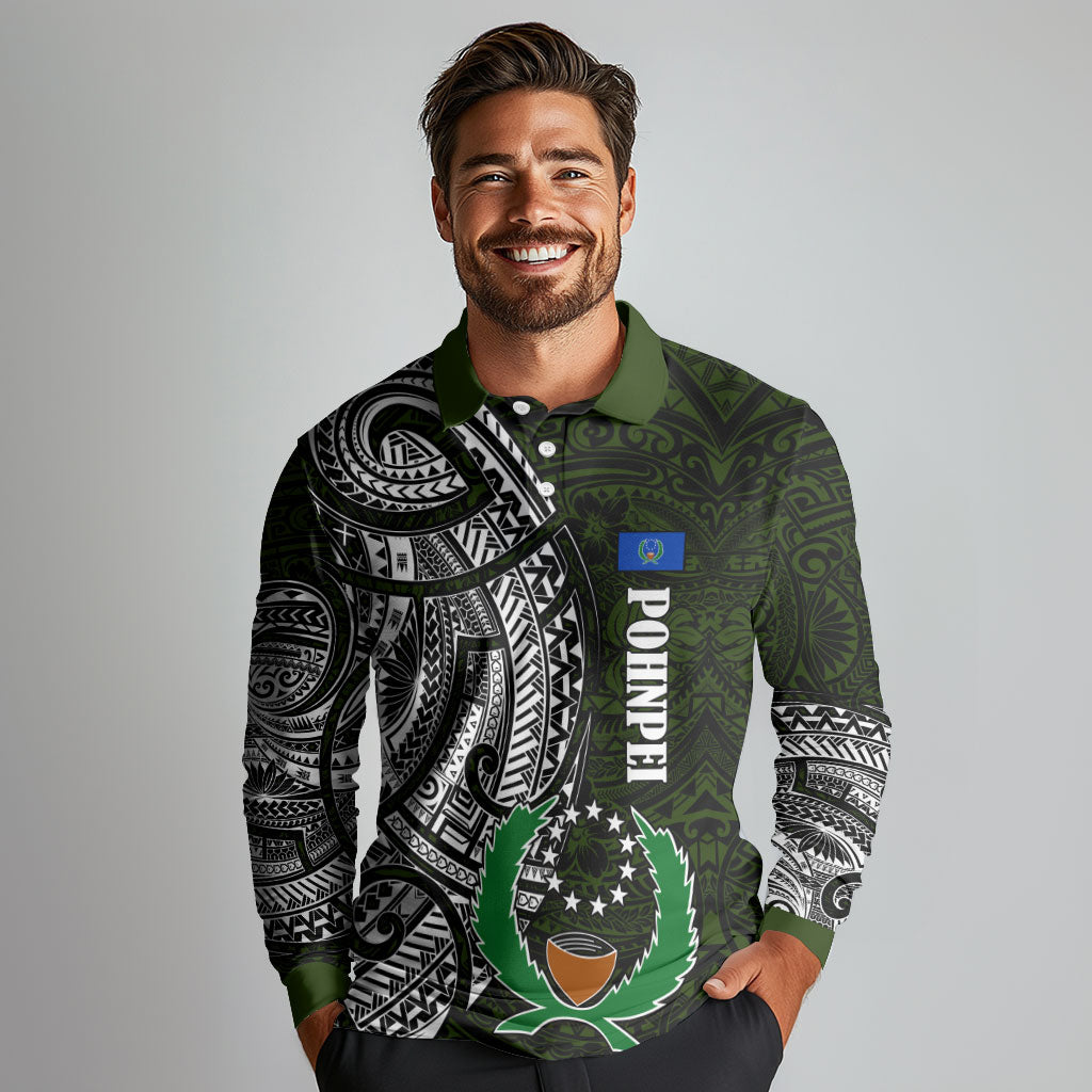 Pohnpei Federated States Of Micronesia Long Sleeve Polo Shirt Polynesian Tribal Heritage Art With Kaselehlie State Seal TS04 - Polynesian Pride