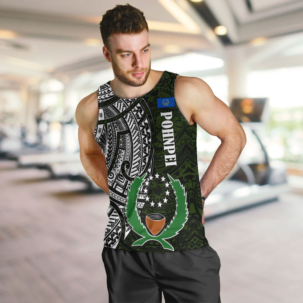 Pohnpei Federated States Of Micronesia Men Tank Top Polynesian Tribal Heritage Art With Kaselehlie State Seal TS04 Green White - Polynesian Pride