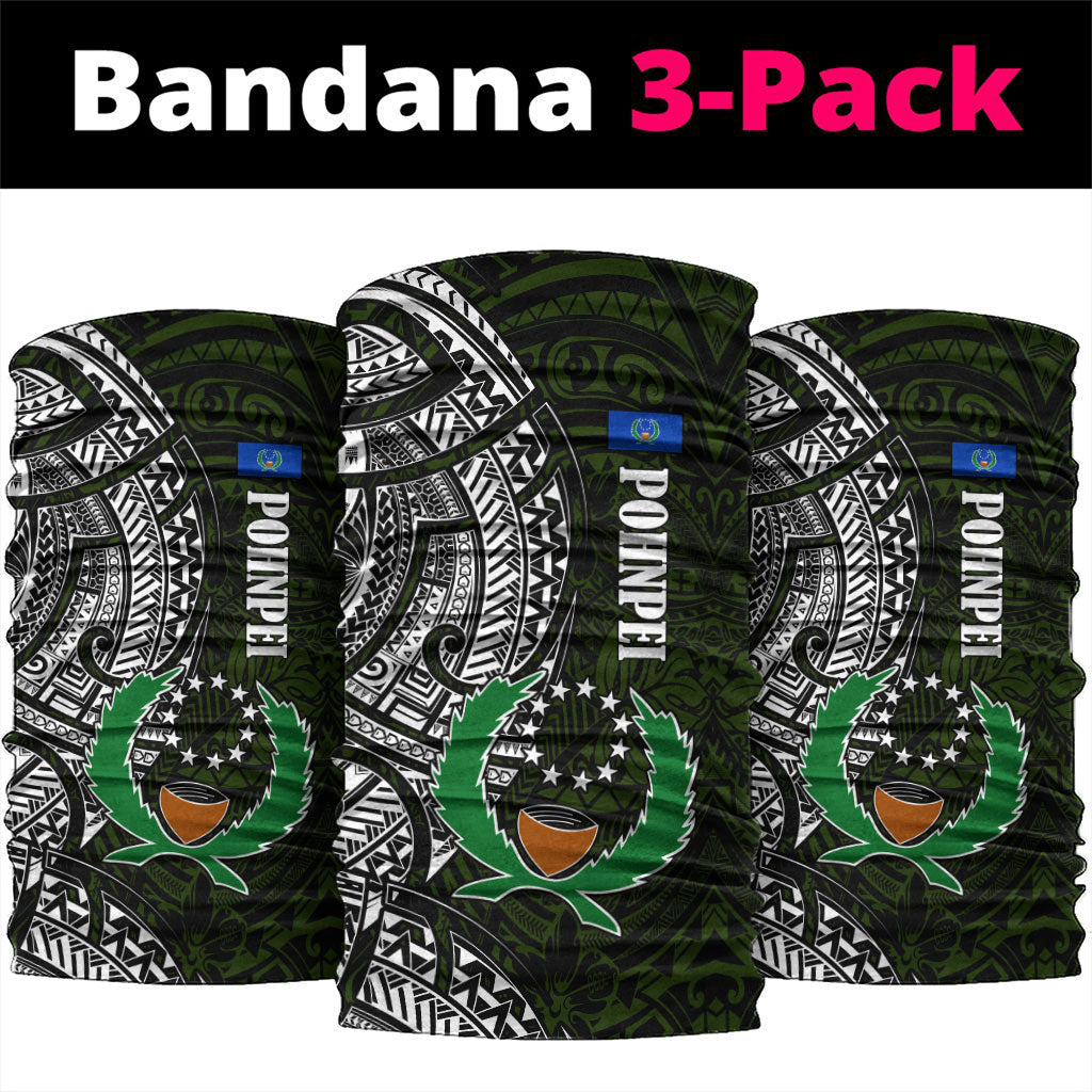 Pohnpei Federated States Of Micronesia Neck Gaiter Polynesian Tribal Heritage Art With Kaselehlie State Seal TS04 package One Size: 25*50cm Green White - Polynesian Pride