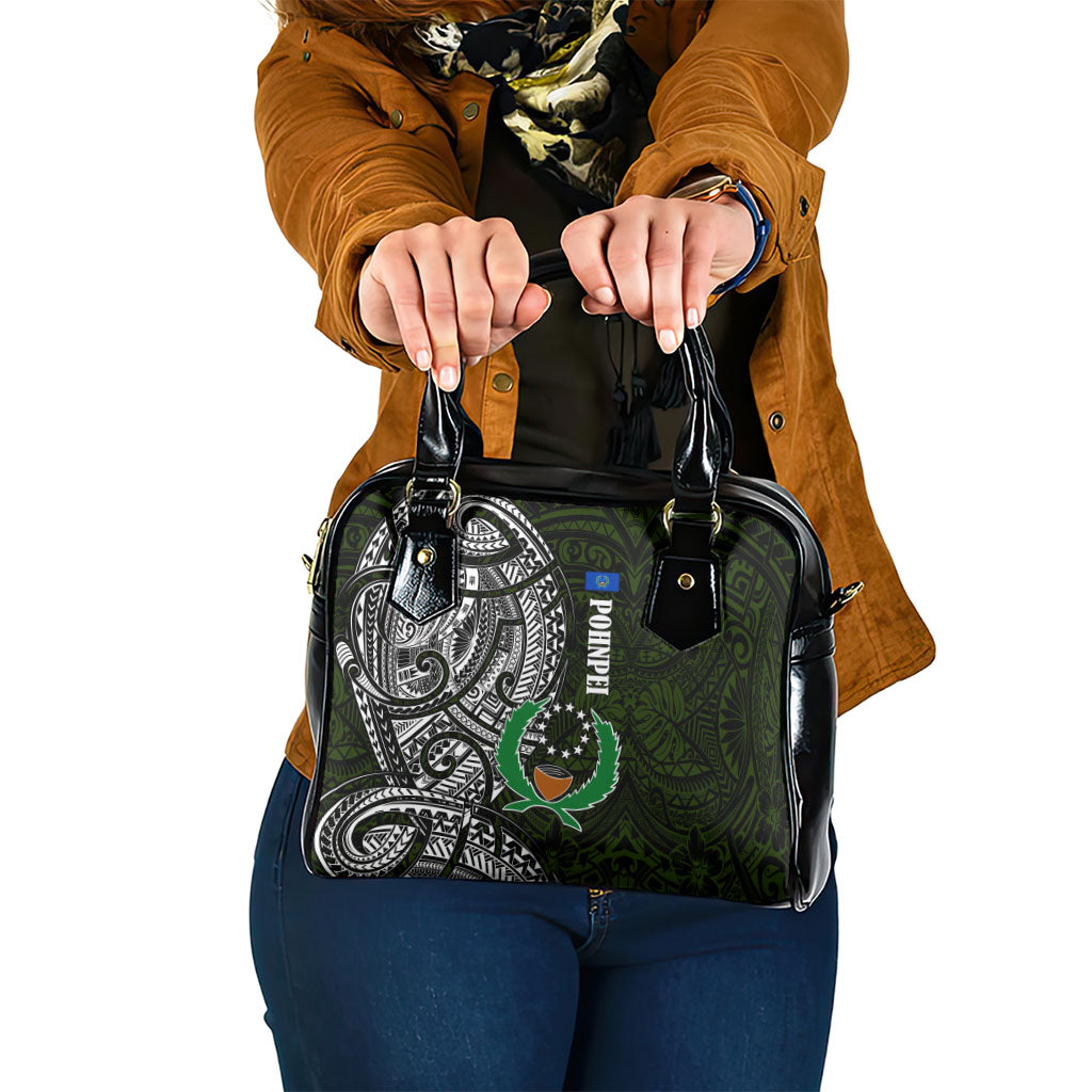 Pohnpei Federated States Of Micronesia Shoulder Handbag Polynesian Tribal Heritage Art With Kaselehlie State Seal TS04 One Size Green White - Polynesian Pride