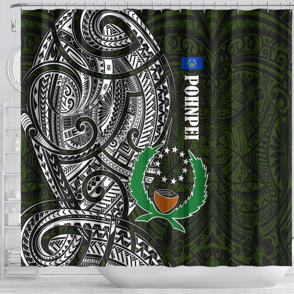 Pohnpei Federated States Of Micronesia Shower Curtain Polynesian Tribal Heritage Art With Kaselehlie State Seal