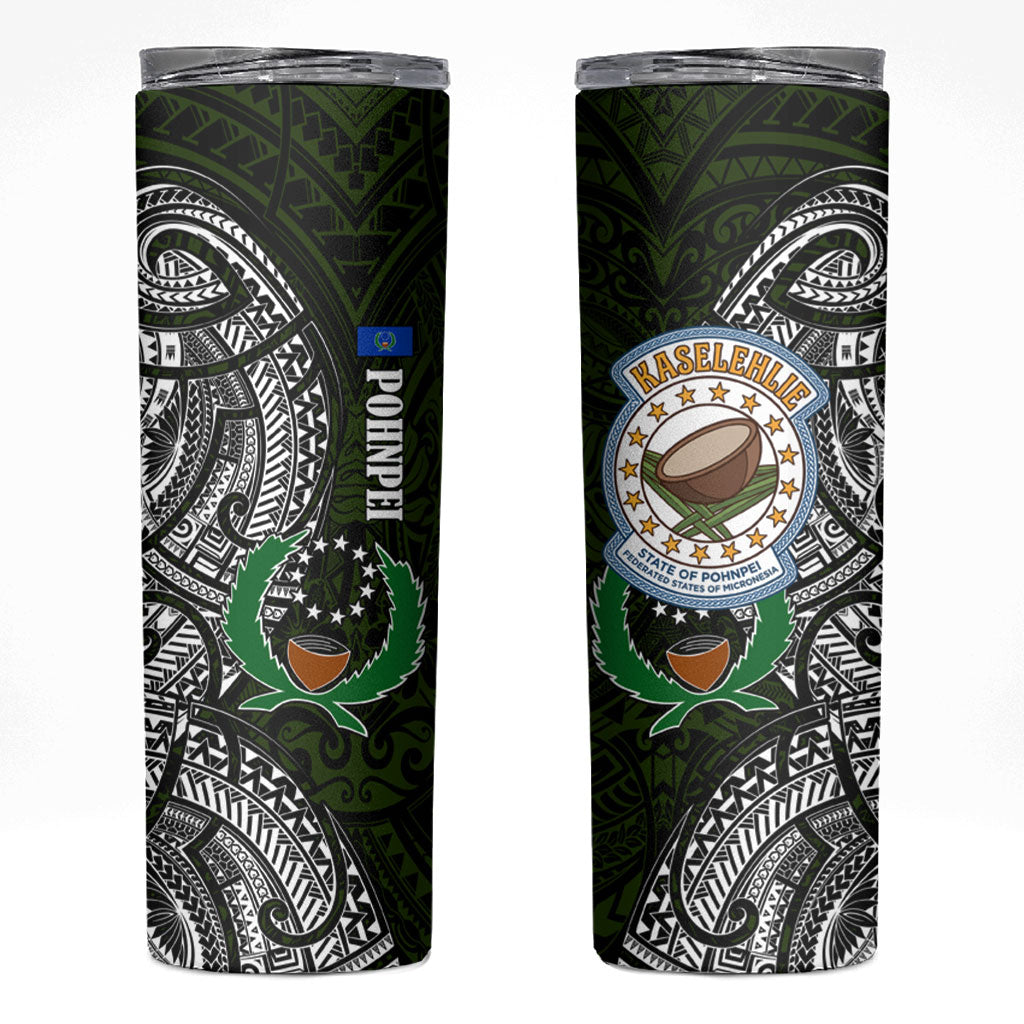 Pohnpei Federated States Of Micronesia Skinny Tumbler Polynesian Tribal Heritage Art With Kaselehlie State Seal TS04 Green White - Polynesian Pride