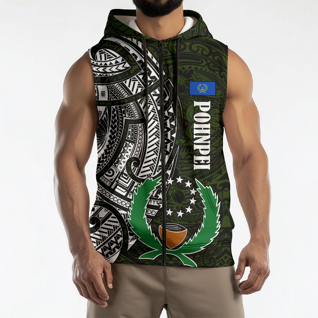Pohnpei Federated States Of Micronesia Sleeveless Zip Hoodie Polynesian Tribal Heritage Art With Kaselehlie State Seal TS04 - Polynesian Pride