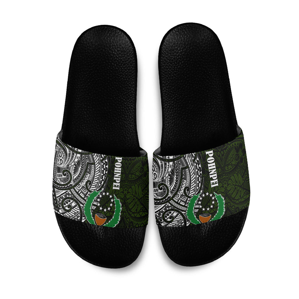 Pohnpei Federated States Of Micronesia Slide Sandals Polynesian Tribal Heritage Art With Kaselehlie State Seal