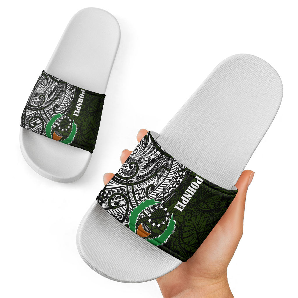 Pohnpei Federated States Of Micronesia Slide Sandals Polynesian Tribal Heritage Art With Kaselehlie State Seal