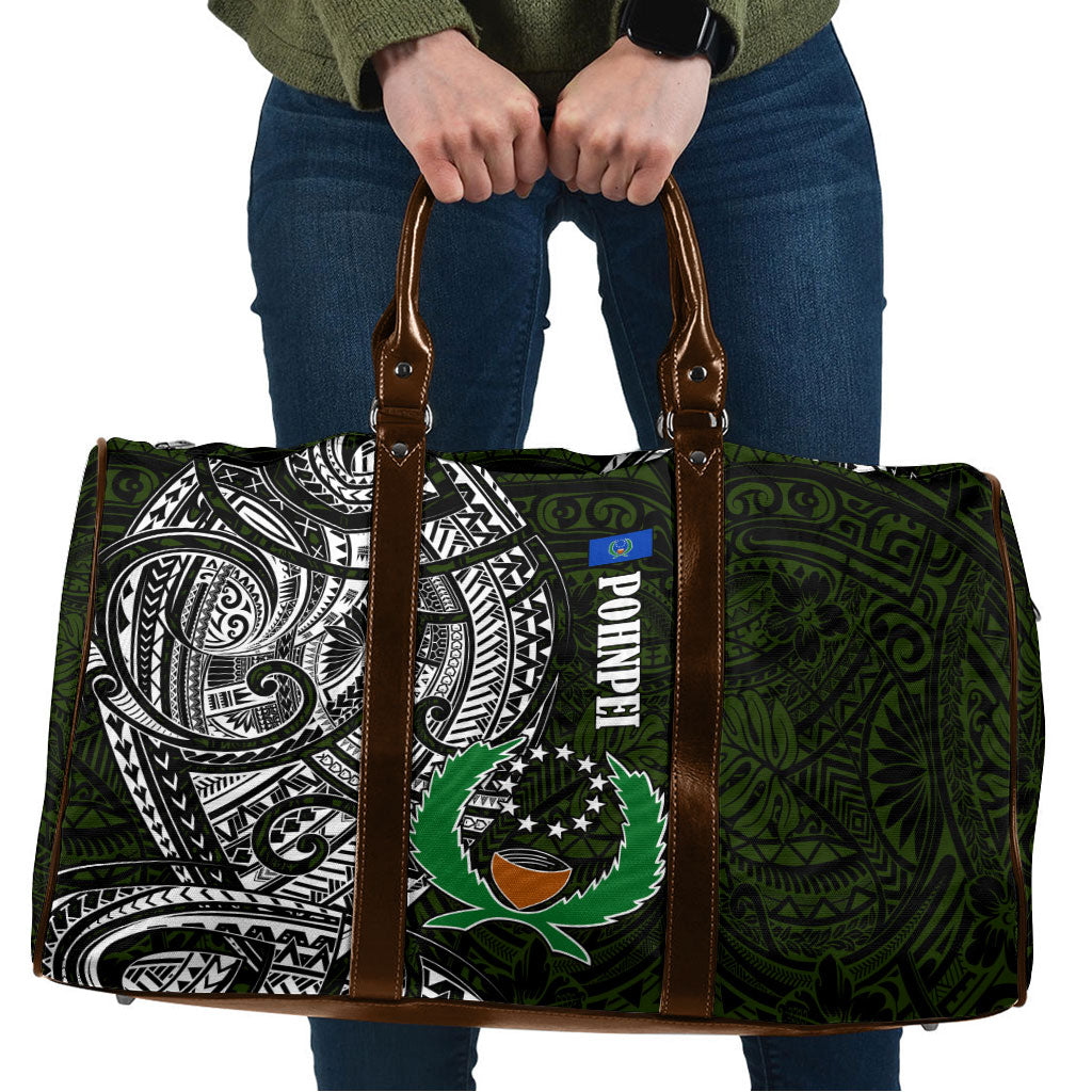 Pohnpei Federated States Of Micronesia Travel Bag Polynesian Tribal Heritage Art With Kaselehlie State Seal TS04 Green White - Polynesian Pride