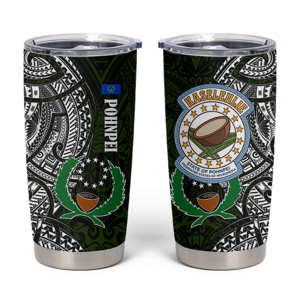 Pohnpei Federated States Of Micronesia Tumbler Cup Polynesian Tribal Heritage Art With Kaselehlie State Seal TS04 Green White - Polynesian Pride