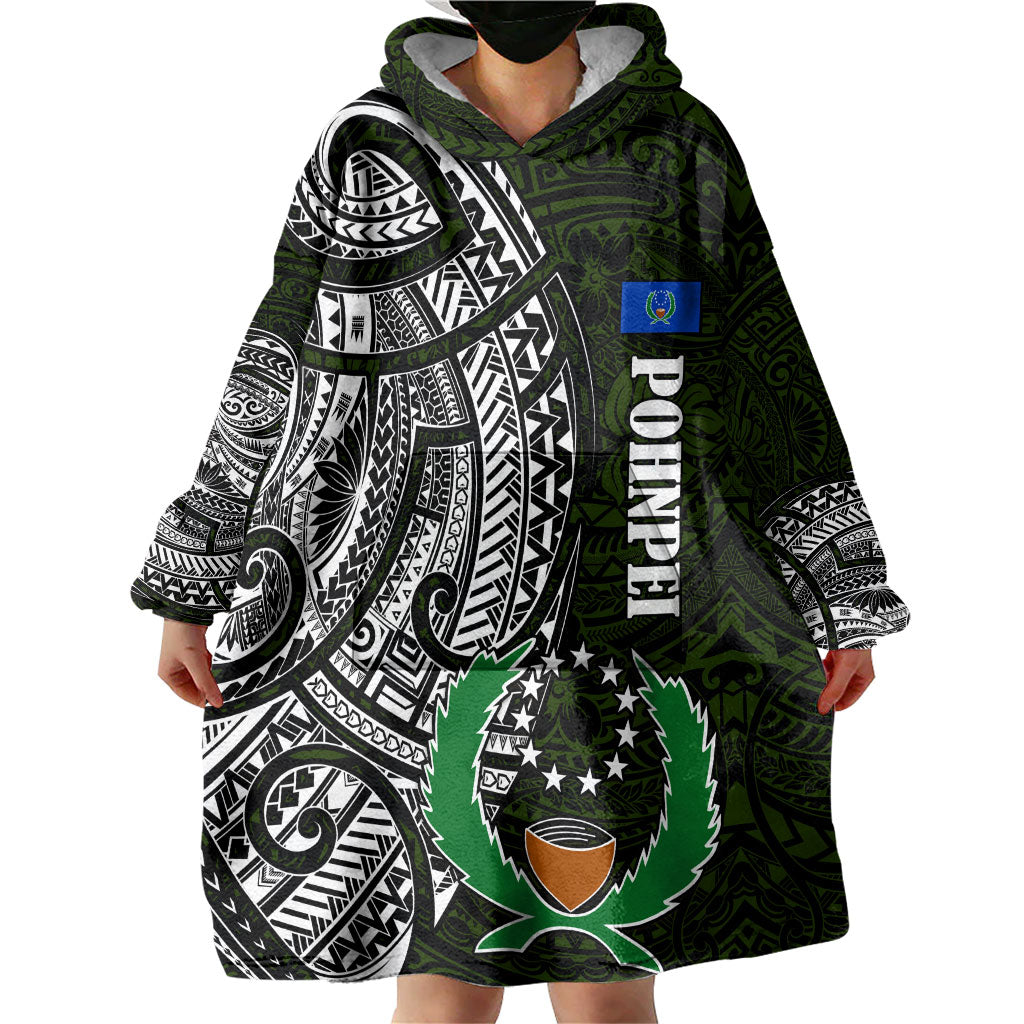 Pohnpei Federated States Of Micronesia Wearable Blanket Hoodie Polynesian Tribal Heritage Art With Kaselehlie State Seal TS04 - Polynesian Pride