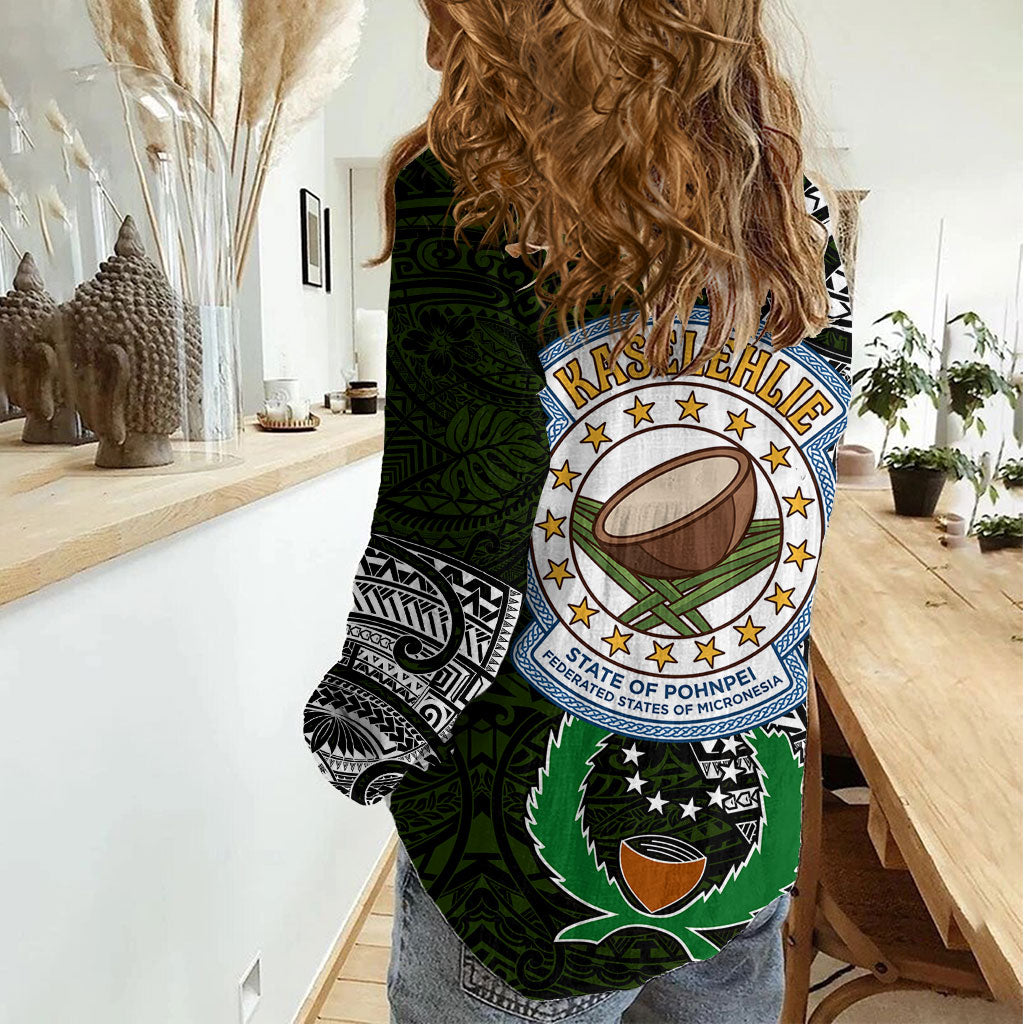 Pohnpei Federated States Of Micronesia Women Casual Shirt Polynesian Tribal Heritage Art With Kaselehlie State Seal TS04 - Polynesian Pride