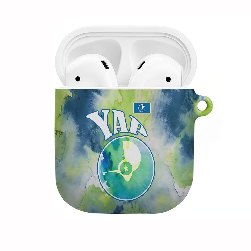 Yap Island Heritage Cultural Symbol AirPods Case Micronesian Flag Stone Money Watercolor Abstract Art Design TS04 Green Blue - Polynesian Pride