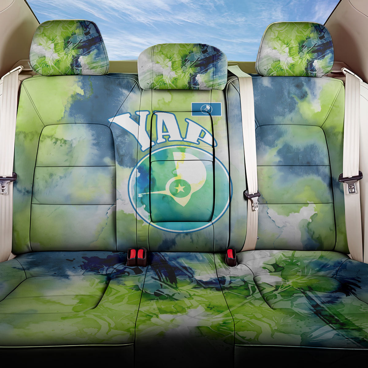 Yap Island Heritage Cultural Symbol Back Car Seat Cover Micronesian Flag Stone Money Watercolor Abstract Art Design TS04 One Size Green Blue - Polynesian Pride