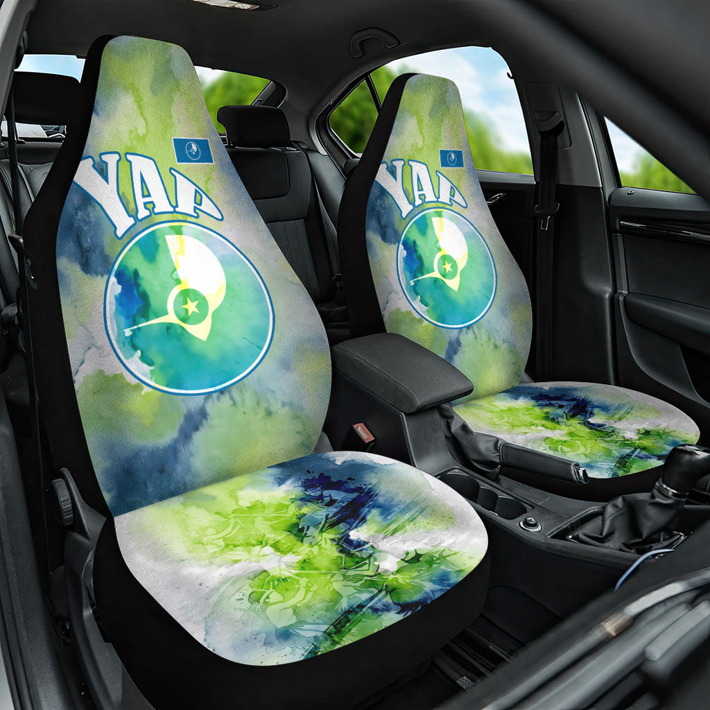 Yap Island Heritage Cultural Symbol Car Seat Cover Micronesian Flag Stone Money Watercolor Abstract Art Design TS04 One Size Green Blue - Polynesian Pride