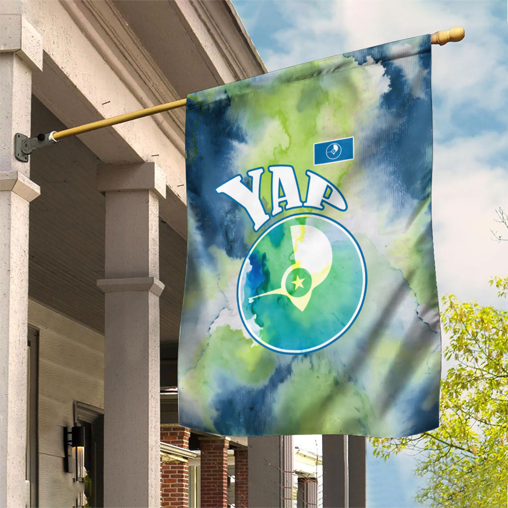 Yap Island Heritage Cultural Symbol Garden Flag Micronesian Flag Stone Money Watercolor Abstract Art Design TS04 House Flag Green Blue - Polynesian Pride