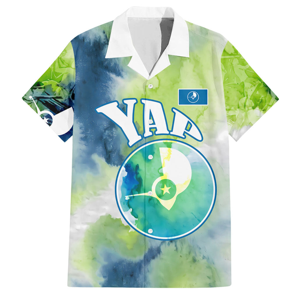 Yap Island Heritage Cultural Symbol Hawaiian Shirt Micronesian Flag Stone Money Watercolor Abstract Art Design TS04 Green Blue - Polynesian Pride