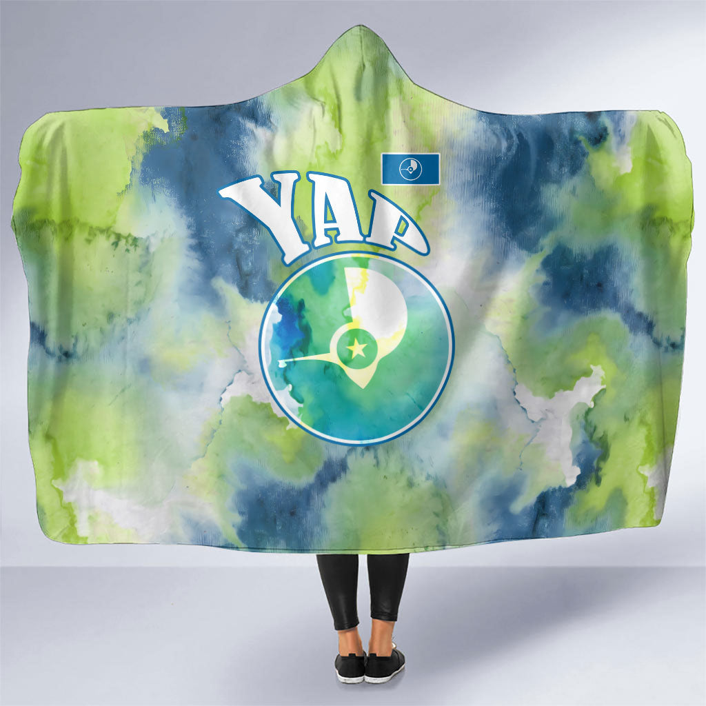 Yap Island Heritage Cultural Symbol Hooded Blanket Micronesian Flag Stone Money Watercolor Abstract Art Design TS04 One Size Green Blue - Polynesian Pride