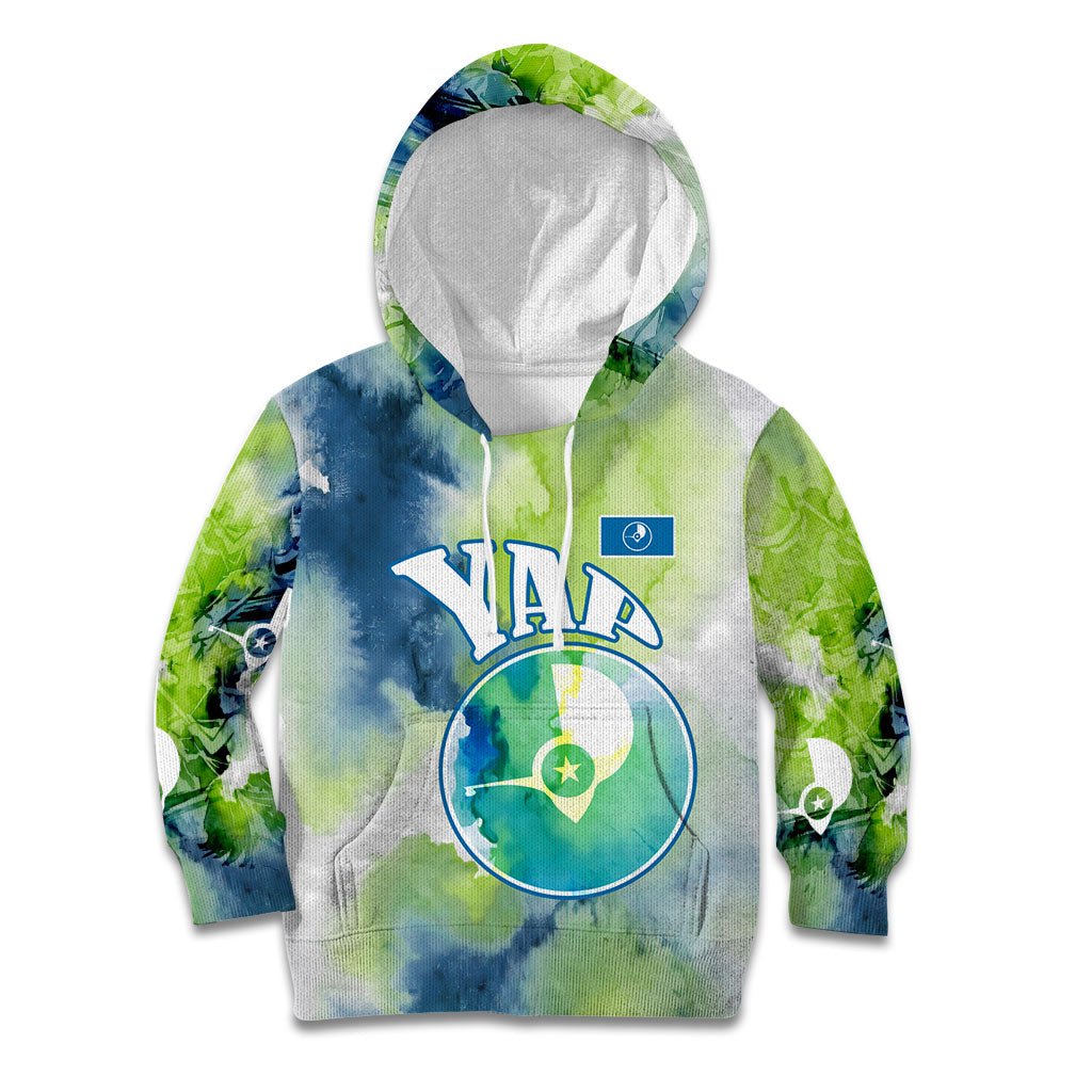 Yap Island Heritage Cultural Symbol Kid Hoodie Micronesian Flag Stone Money Watercolor Abstract Art Design TS04 Hoodie Green Blue - Polynesian Pride