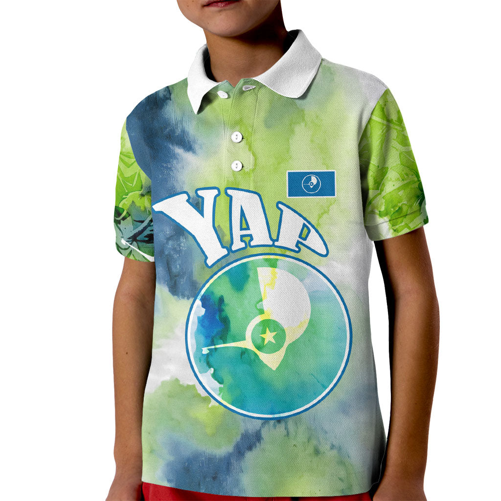 Yap Island Heritage Cultural Symbol Kid Polo Shirt Micronesian Flag Stone Money Watercolor Abstract Art Design TS04 Kid Green Blue - Polynesian Pride