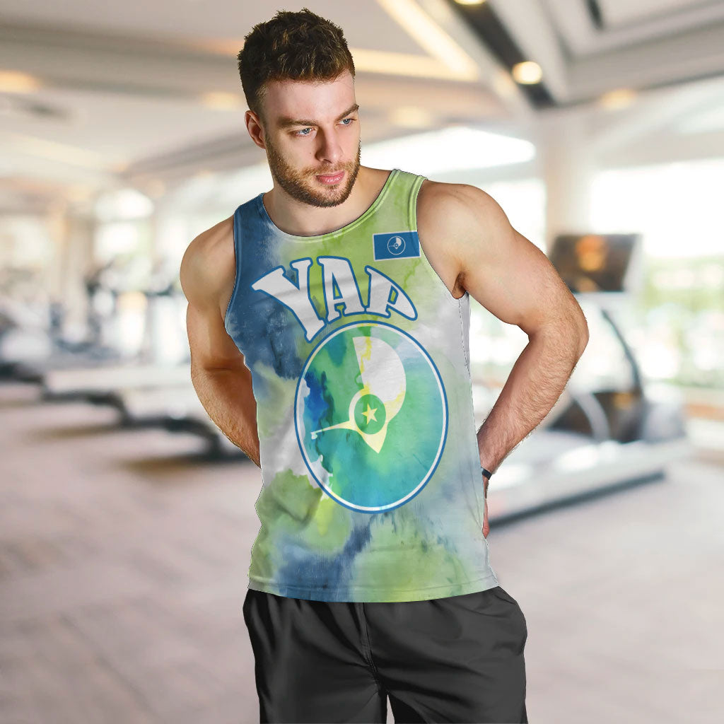 Yap Island Heritage Cultural Symbol Men Tank Top Micronesian Flag Stone Money Watercolor Abstract Art Design TS04 Green Blue - Polynesian Pride