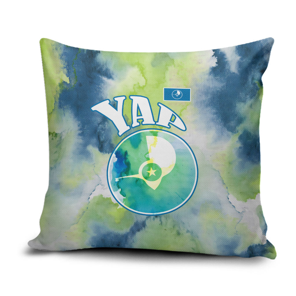 Yap Island Heritage Cultural Symbol Pillow Cover Micronesian Flag Stone Money Watercolor Abstract Art Design TS04 Green Blue - Polynesian Pride