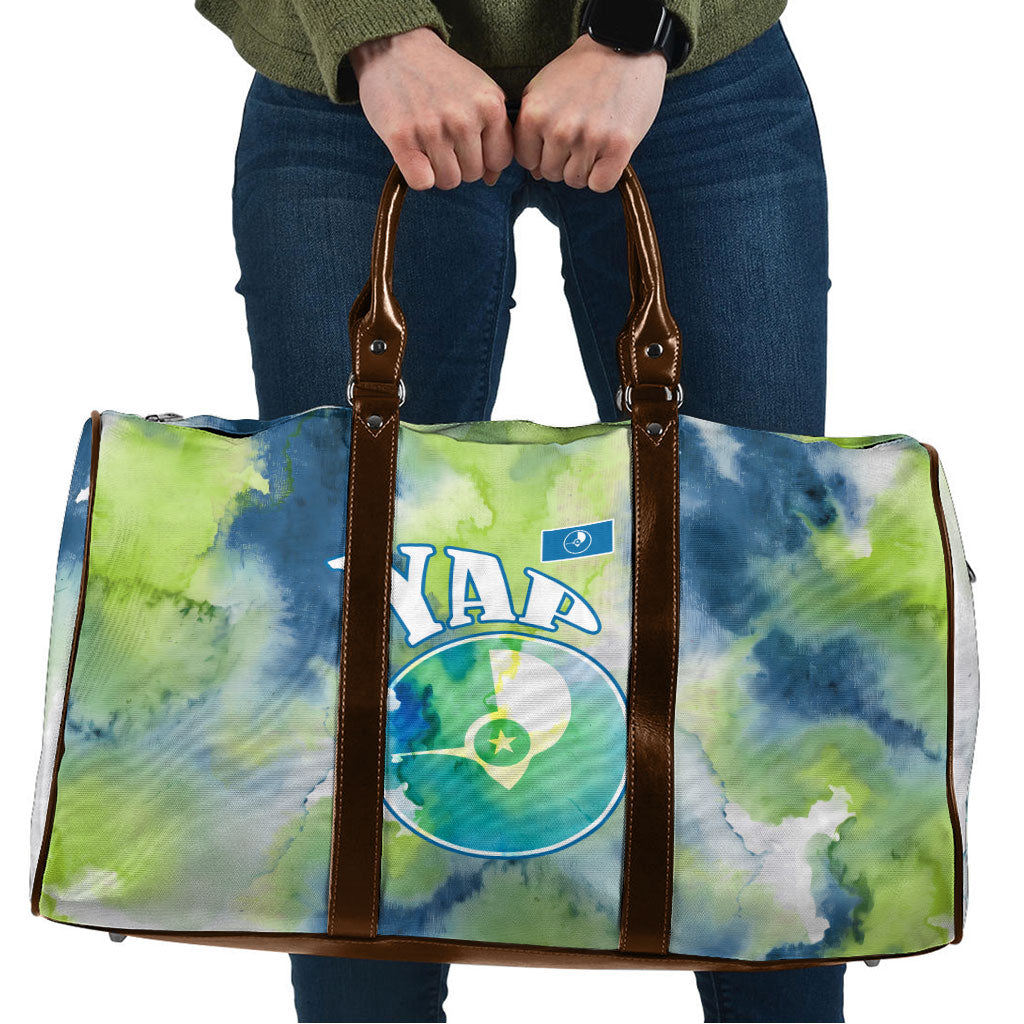 Yap Island Heritage Cultural Symbol Travel Bag Micronesian Flag Stone Money Watercolor Abstract Art Design TS04 Green Blue - Polynesian Pride