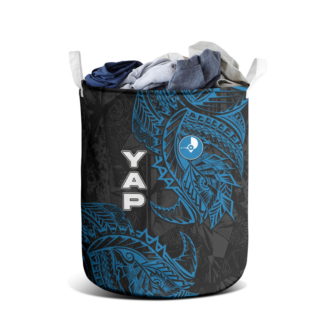 Yap Island Tribal Heritage Laundry Basket Micronesian Polynesian Tattoo Pattern Blue Black Cultural Art TS04 - Polynesian Pride