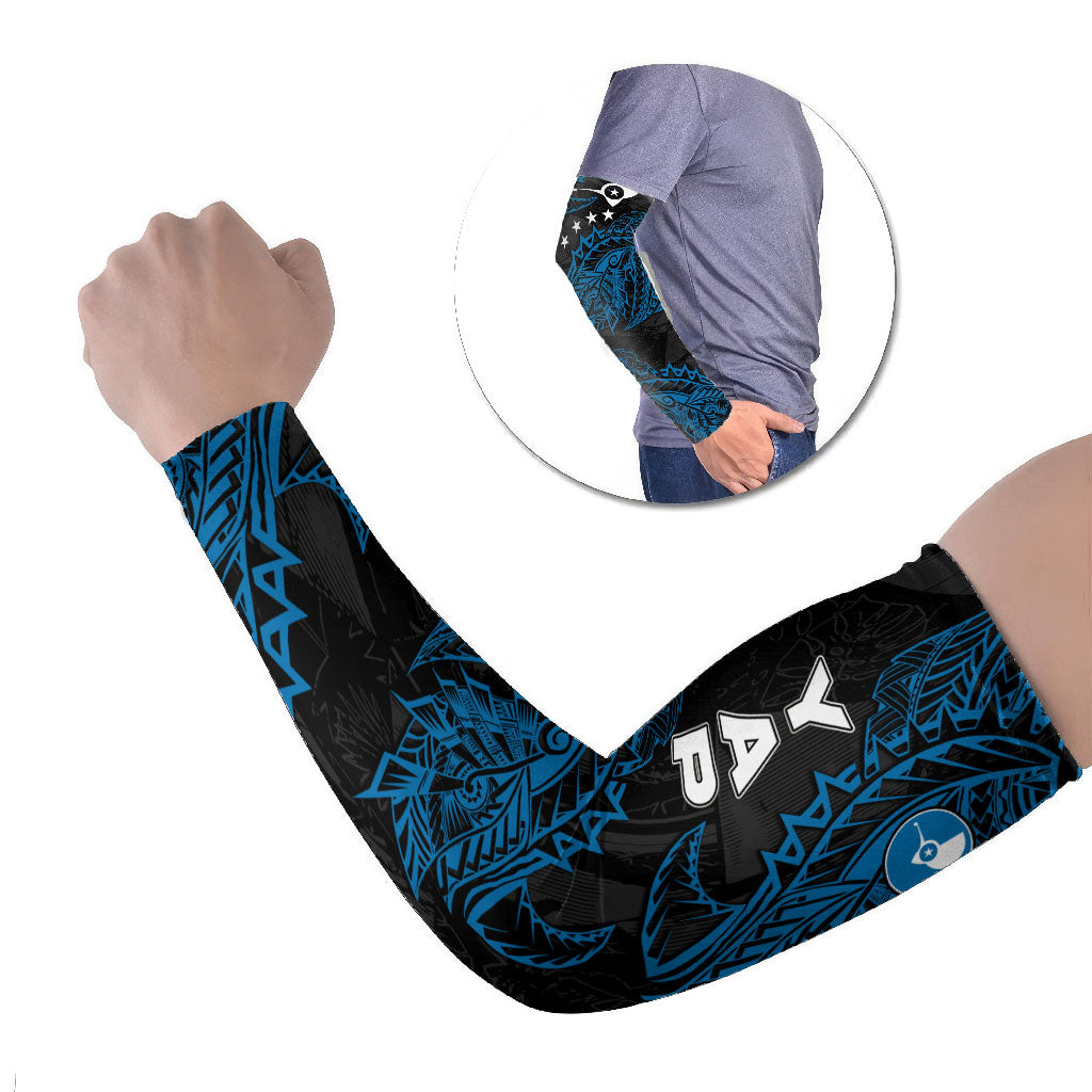 Yap Island Tribal Heritage Arm Sleeves Micronesian Polynesian Tattoo Pattern Blue Black Cultural Art TS04 Set of 2 Black Blue - Polynesian Pride