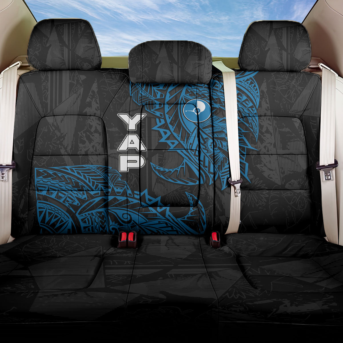 Yap Island Tribal Heritage Back Car Seat Cover Micronesian Polynesian Tattoo Pattern Blue Black Cultural Art TS04 One Size Black Blue - Polynesian Pride