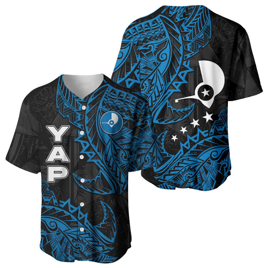 Yap Island Tribal Heritage Baseball Jersey Micronesian Polynesian Tattoo Pattern Blue Black Cultural Art TS04 - Polynesian Pride