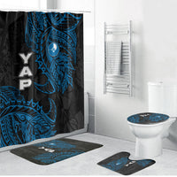 Yap Island Tribal Heritage Bathroom Set Micronesian Polynesian Tattoo Pattern Blue Black Cultural Art TS04 Bathroom Set (4 pcs) Black Blue - Polynesian Pride