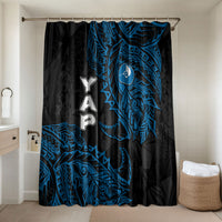 Yap Island Tribal Heritage Bathroom Set Micronesian Polynesian Tattoo Pattern Blue Black Cultural Art TS04 Shower Curtain Only Black Blue - Polynesian Pride