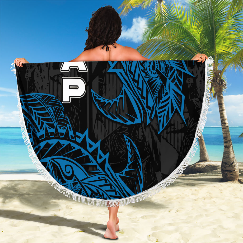 Yap Island Tribal Heritage Beach Blanket Micronesian Polynesian Tattoo Pattern Blue Black Cultural Art TS04 - Polynesian Pride