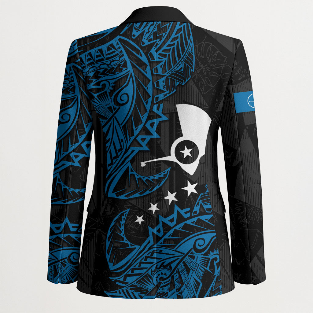 Yap Island Tribal Heritage Blazer Micronesian Polynesian Tattoo Pattern Blue Black Cultural Art TS04 - Polynesian Pride