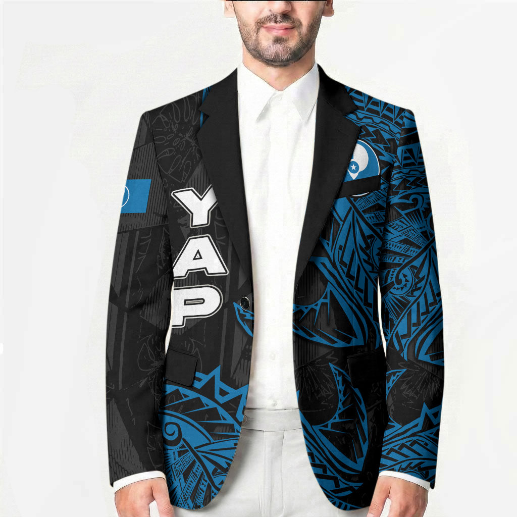 Yap Island Tribal Heritage Blazer Micronesian Polynesian Tattoo Pattern Blue Black Cultural Art TS04 - Polynesian Pride