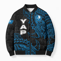 Yap Island Tribal Heritage Bomber Puffer Jacket Micronesian Polynesian Tattoo Pattern Blue Black Cultural Art TS04 Unisex Black Blue - Polynesian Pride
