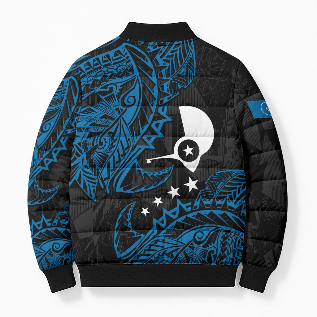 Yap Island Tribal Heritage Bomber Puffer Jacket Micronesian Polynesian Tattoo Pattern Blue Black Cultural Art TS04 - Polynesian Pride