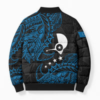 Yap Island Tribal Heritage Bomber Puffer Jacket Micronesian Polynesian Tattoo Pattern Blue Black Cultural Art TS04 - Polynesian Pride