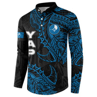 Yap Island Tribal Heritage Button Sweatshirt Micronesian Polynesian Tattoo Pattern Blue Black Cultural Art TS04 - Polynesian Pride