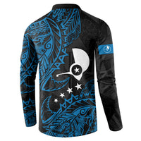 Yap Island Tribal Heritage Button Sweatshirt Micronesian Polynesian Tattoo Pattern Blue Black Cultural Art TS04 - Polynesian Pride
