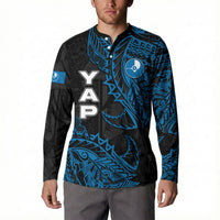 Yap Island Tribal Heritage Button Sweatshirt Micronesian Polynesian Tattoo Pattern Blue Black Cultural Art TS04 - Polynesian Pride