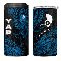 Yap Island Tribal Heritage 4 in 1 Can Cooler Tumbler Micronesian Polynesian Tattoo Pattern Blue Black Cultural Art TS04 One Size: 16 oz Black Blue - Polynesian Pride