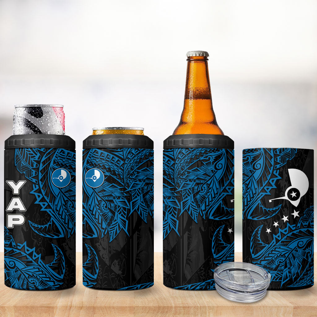 Yap Island Tribal Heritage 4 in 1 Can Cooler Tumbler Micronesian Polynesian Tattoo Pattern Blue Black Cultural Art TS04 - Polynesian Pride