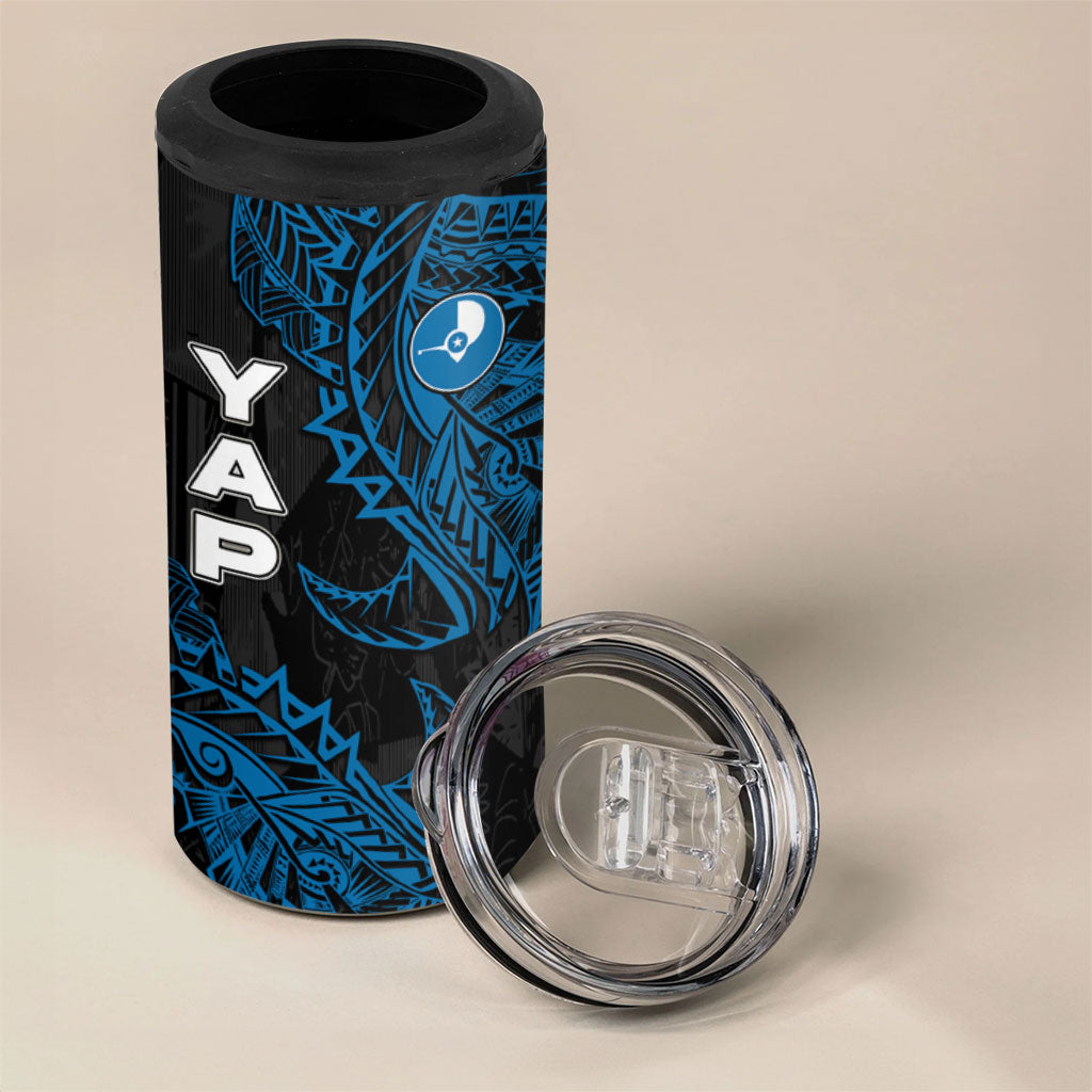 Yap Island Tribal Heritage 4 in 1 Can Cooler Tumbler Micronesian Polynesian Tattoo Pattern Blue Black Cultural Art TS04 - Polynesian Pride