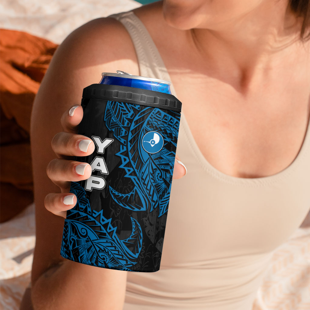 Yap Island Tribal Heritage 4 in 1 Can Cooler Tumbler Micronesian Polynesian Tattoo Pattern Blue Black Cultural Art TS04 - Polynesian Pride
