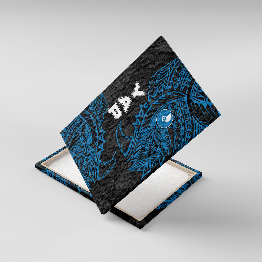 Yap Island Tribal Heritage Canvas Wall Art Micronesian Polynesian Tattoo Pattern Blue Black Cultural Art TS04 With Frame Black Blue - Polynesian Pride