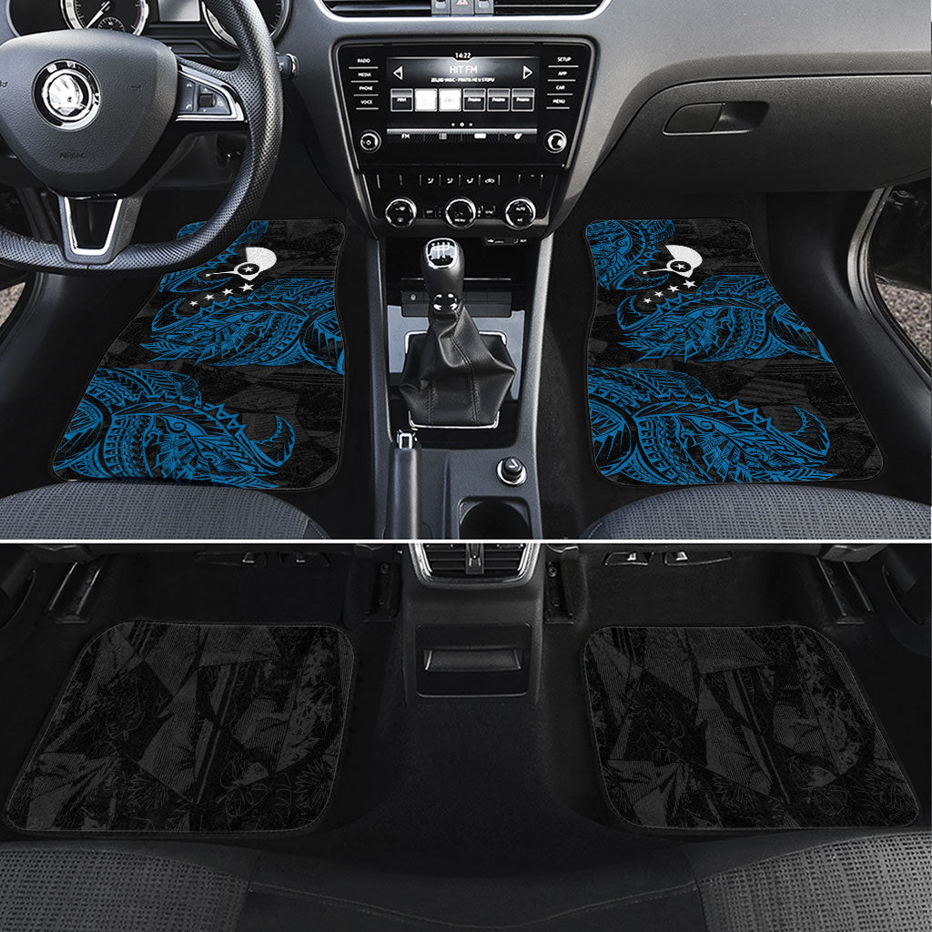 Yap Island Tribal Heritage Car Mats Micronesian Polynesian Tattoo Pattern Blue Black Cultural Art TS04 Set 4pcs Black Blue - Polynesian Pride