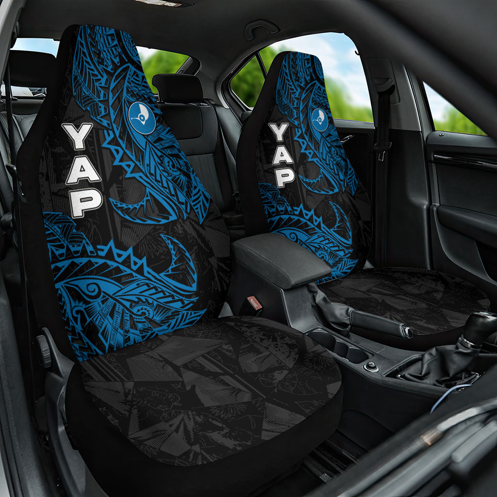 Yap Island Tribal Heritage Car Seat Cover Micronesian Polynesian Tattoo Pattern Blue Black Cultural Art TS04 One Size Black Blue - Polynesian Pride