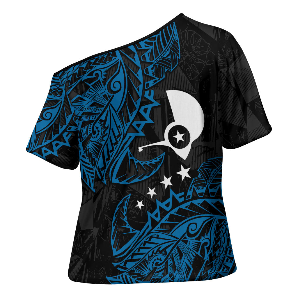 Yap Island Tribal Heritage Cross Shoulder Shirt Micronesian Polynesian Tattoo Pattern Blue Black Cultural Art TS04 - Polynesian Pride