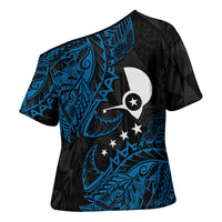 Yap Island Tribal Heritage Cross Shoulder Shirt Micronesian Polynesian Tattoo Pattern Blue Black Cultural Art TS04 - Polynesian Pride